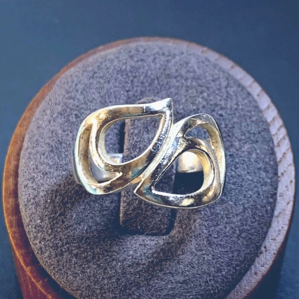Double Teardrop Design Bypass Statement Ring VTG Sterling Silver 925 Size 8.25